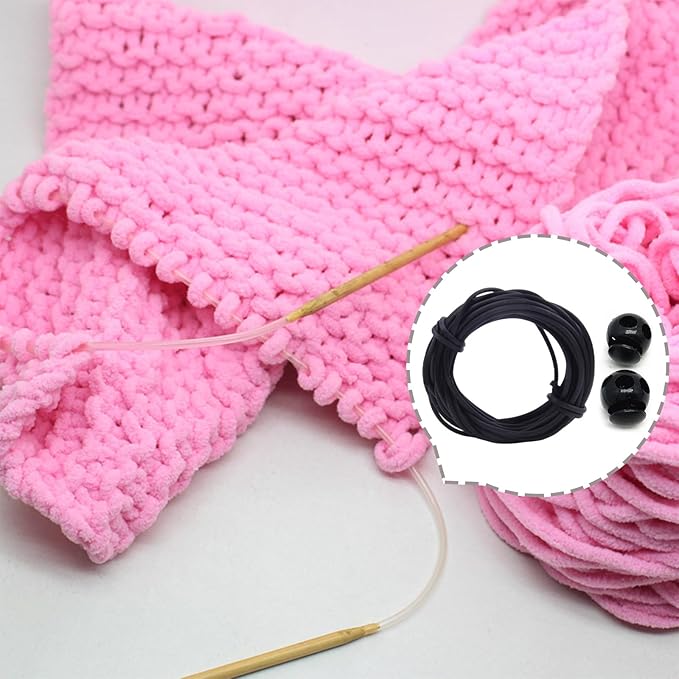 6 Pcs Stitch Stopper Set, Knitting Stitches Holder, Double Hole Needle Point Protectors with Stitch Savers Knitting Cords, Barber Cord Stitch Markers, Knitting Needle Stoppers for Knitting Craft