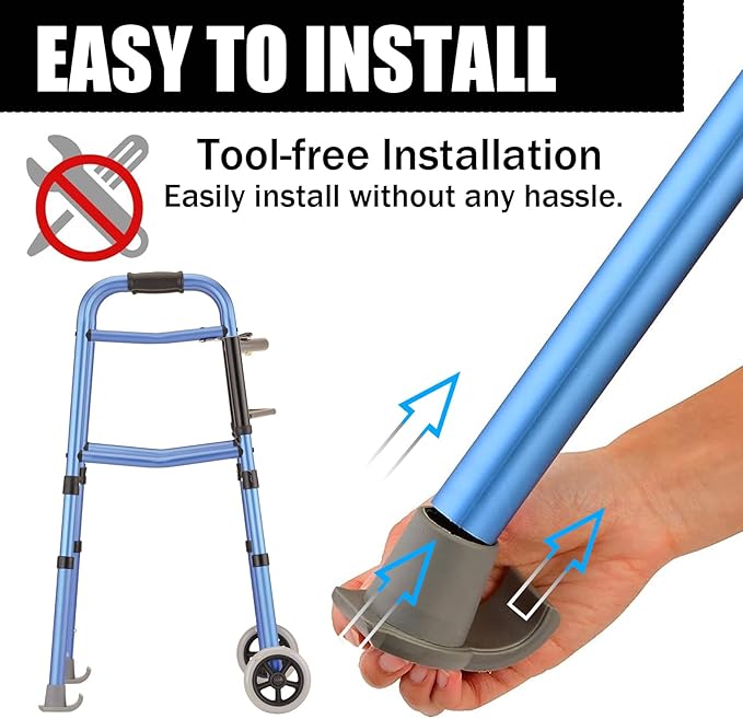 Magicorange 4 Pcs Walker Glide Skis,1 inch Universal Fit Walker ski Glides,Easy to Use Rubber Walker Glides,Walker Feet Replacement (Grey)