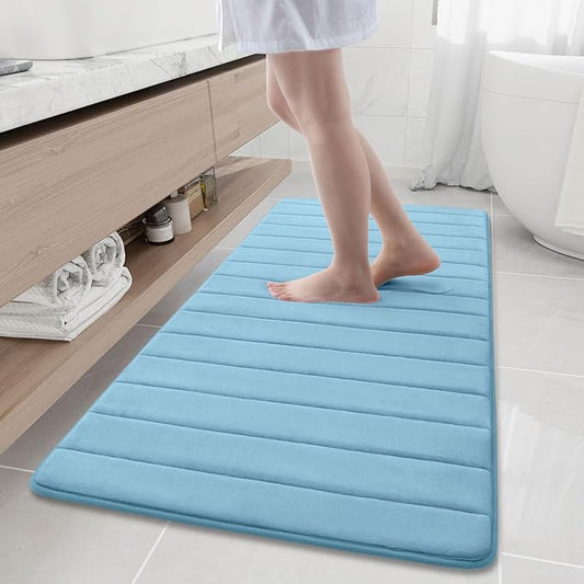 Buganda Memory Foam Bath Mat, 60" x 24", Ultra Soft and Non-Slip Bathroom Rugs, Water Absorbent and Machine Washable Bath Rug Runner for Bathroom, Shower, and Tub, Blue