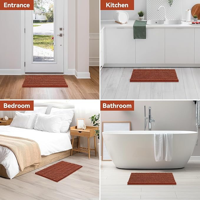 Bcoimo 30"×20" Chenille Bath Mat – Non-Slip with Backing Bath Rug Ultra-Absorbent and Machine Washable Bathroom Mat Quick-Dry Design. Ideal for Bathroom and Tub Areas