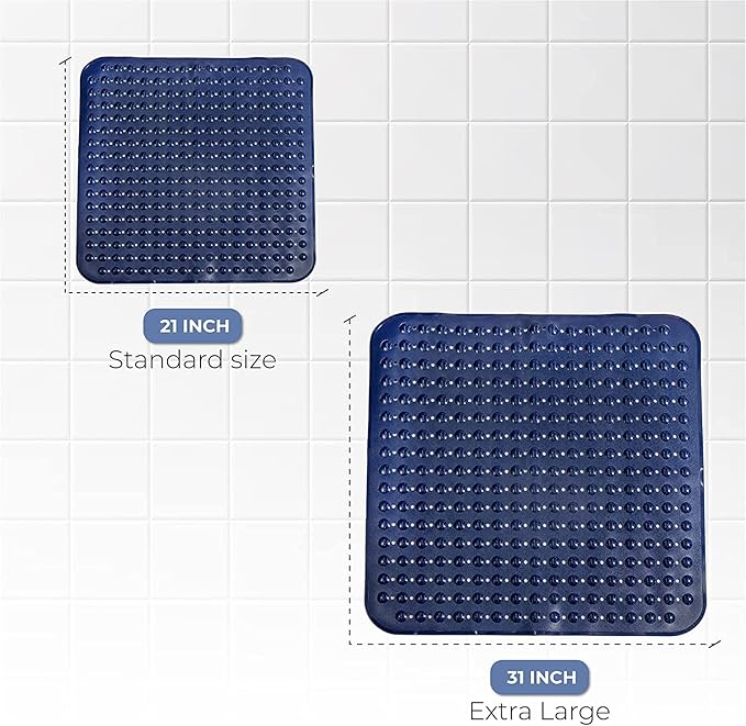 ENKOSI Extra Large Square Non Slip Shower Mat - 31 x 31-inch XL Bathroom Shower Mat - Square Shower Matts for Shower Stall Floors | Secure Suction Cups and Drain Holes (31x31 Light Blue)
