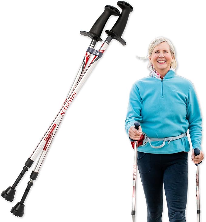 Urban Poling ACTIVATOR® Walking Poles for Balance and Rehabilitation – 1 Pair – Ergonomic CoreGrip™ Handles – Adjustable, Collapsible, and Lightweight for Stability and Recovery in Silver/Red