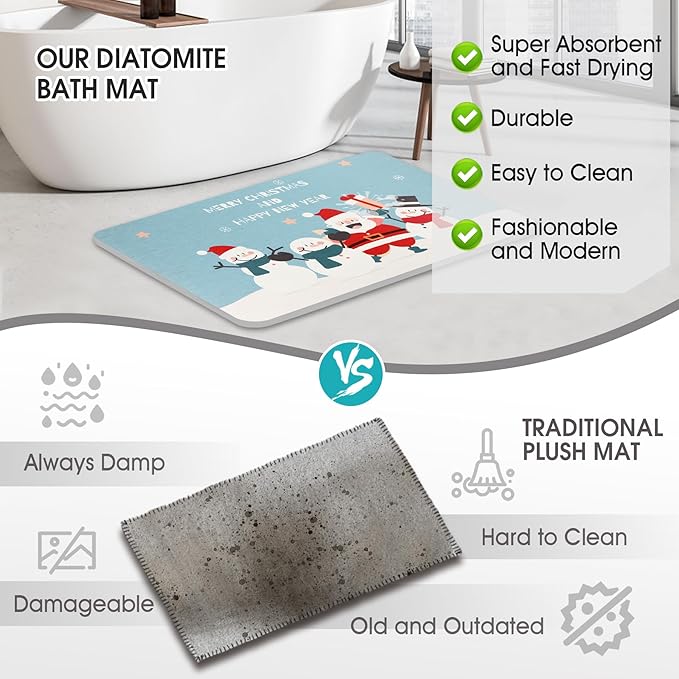 Stone Bath Mat Diatomaceous Earth Shower Mat Non-Slip Super Absorbent Diatomite Stone Mats for Bathroom Floor Quick-Drying Easy to Clean (24''*16'' Blue)