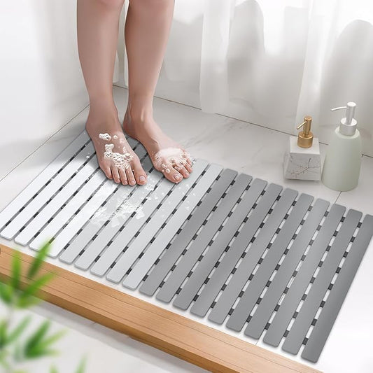 MBOSS Bath Tub Shower Mat Non Slip Bathtub Mats for Bathroom Shower Floor Mat Bath Mats for Shower Tub Anti Slip Shower Mat with Drain Hole and Large Suction Cups (Gradient Grey, 27.5 X 15.7 Inch)