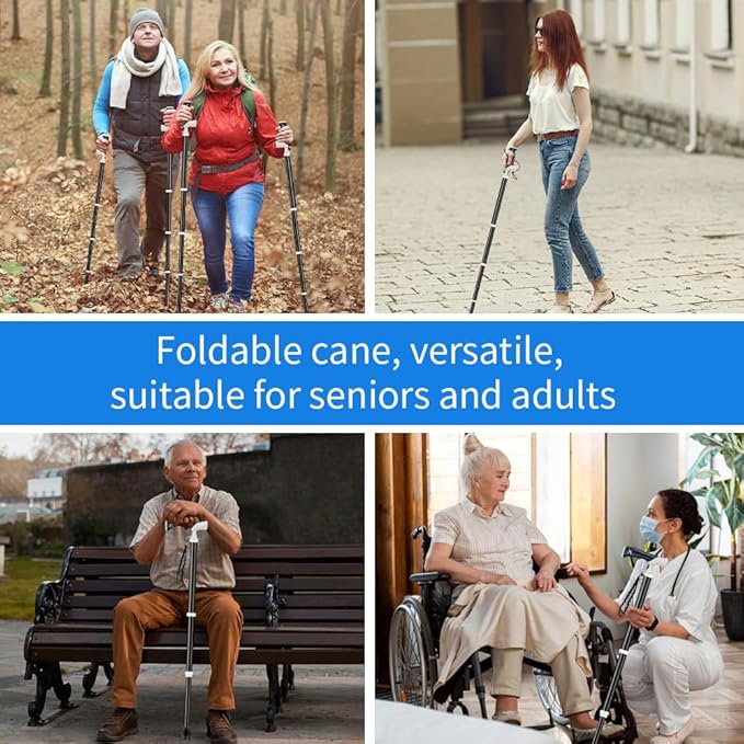Adjustable Foldable Walking Cane, Hiking Sticks Canes Walking Sticks for Seniors,Telescopic Walking Canes with Anti-Slip Grip, Lightweight Trekking Cane for Hiking, Climbing