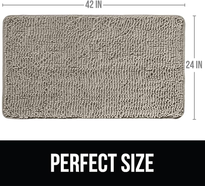 KANGAROO Bathroom Rugs, Chenille Soft Absorbent Bath Rug, Shaggy Shower Mat, Quick Dry Machine Wash Bathmat, Plush Carpet Mats for Tub, Bathtub and Room Home Decor Accessories, 42x24, Beige