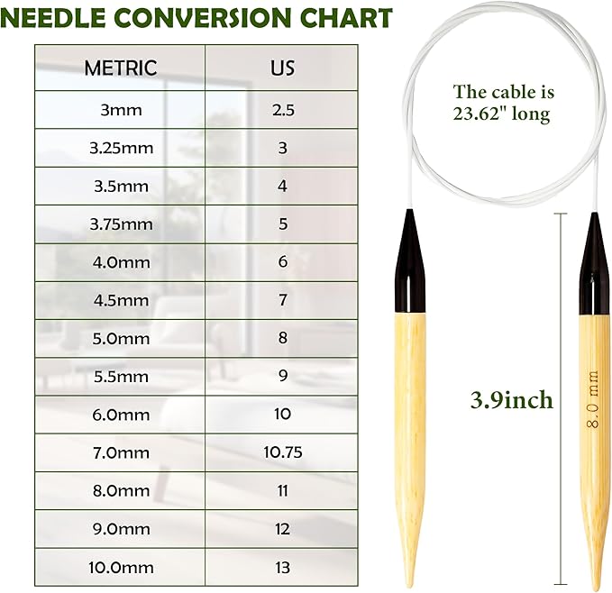 Froggod Bamboo Circular Knitting Needles Size 11 – 3.15-inch Bamboo Knitting Needle Tips, 31.5-inch Total Length, Lightweight Wooden Needles