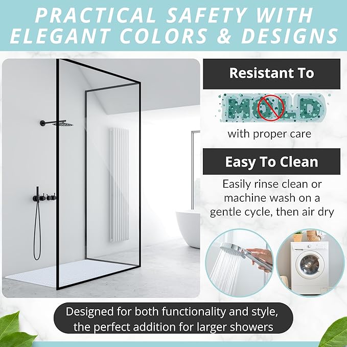 ENKOSI Extra Large Shower Mat Non Slip - 47 x 32 inch - XL Bathroom Shower Mat - Large Shower Matts for Shower Stall Floors - Secure Suction Cups and Drain Holes (47x32 Clear)