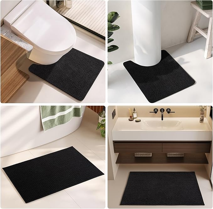 Black Bathroom Rugs Non Slip Washable, Super Absorbent Thin Bath Mat Quick Dry Low Pile Bathroom Rug, Black 20''x30''