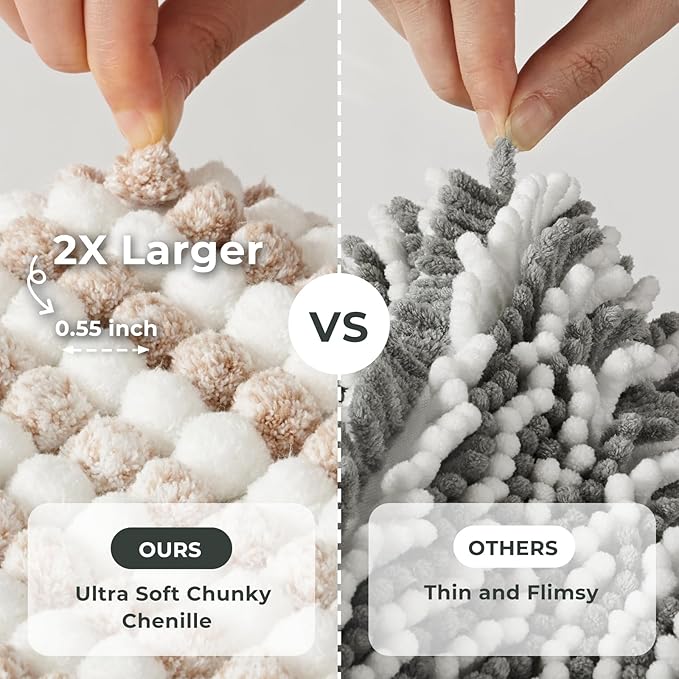 FRESHMINT Chunky Ombre Chenille Bathroom Rug 17"x24", Small Water Absorbent Soft Bath Rugs for Bathroom Floor, Thick Non Slip Bath Mat Washable Quick Dry Shower Mats, Beige and White