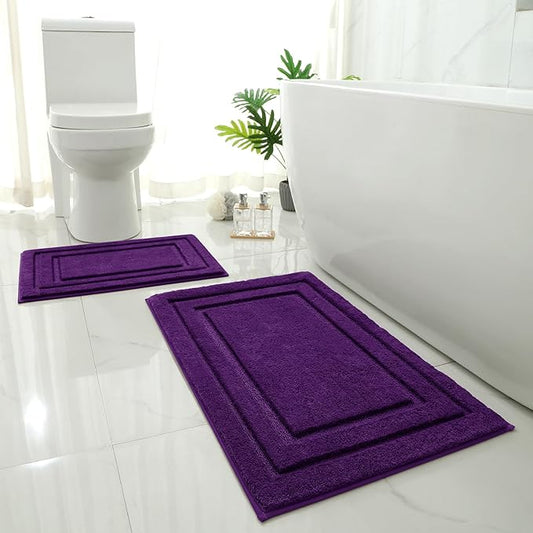 HOMEIDEAS Bathroom Rugs Sets 2 Piece, Super Soft and Absorbent Non Slip Microfiber Machine Washable Bath Mat Set (20" x 32" + 16" x 24", Purple)