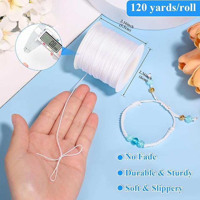 Anezus White Nylon String for Bracelets, 0.8mm Nylon Thread Braided Nylon Cord Wind Chime Outdoor Twine String for Beading, Necklaces, Blinds, DIY Craft, Jewelry Making