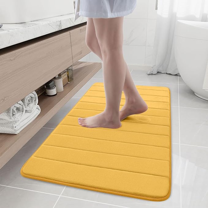 Buganda Memory Foam Bath Mat, 44" x 24", Ultra Soft and Non-Slip Bathroom Rugs, Water Absorbent and Machine Washable Bath Rug Runner for Bathroom, Shower, and Tub, Yellow