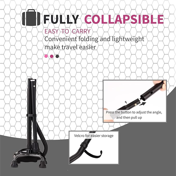 LIXIANG Walking Canes Stablize Women Quad Canes for Seniors & Adults Foldable Adjustable for Men & Women Heavy Duty Freestanding Cane for People with Leg Injuries 3 footings