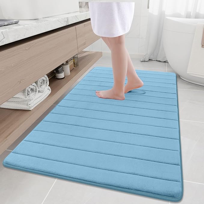 Buganda Memory Foam Bath Mat, 59" x 34", Ultra Soft and Non-Slip Bathroom Rugs, Water Absorbent and Machine Washable Bath Rug Runner for Bathroom, Shower, and Tub, Blue