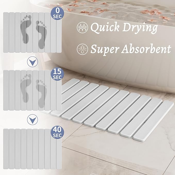 Foldable Stone Bath Mat, Quick Dry Stone Drying Mats for Bathroom, Super Absorbent Bath Mat, Non Slip, Large Diatomaceous Earth Dish Drying Mats for Kitchen Counter 23.5 x 15.4in, White