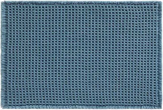 Waffle Bath Mat, Boho Bathroom Rugs Non Slip Washable Super Absorbent Quick Dry Bath Mat Farmhouse Bathroom Decor, 30"x20" Denim Blue