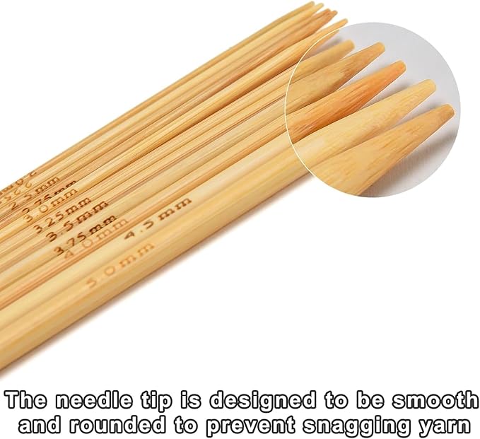 Double Pointed Knitting Needles Set,55 Pcs Bamboo Knitting Needles Kit,Short 13cm/5.1in (2.0mm-5.0mm),with Small Tools,Straight Wooden Needles for Beginners,Sock,Handmade Weave DIY Lover