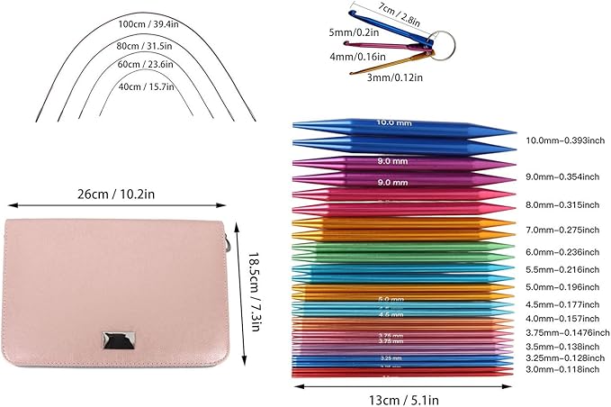 ZIZEV Interchangeable Aluminum Circular Knitting Needles Set, 13cm Detachable Interchangeable Round Knitting Needle Set, Flexible Cable Design Wide Range of Sizes