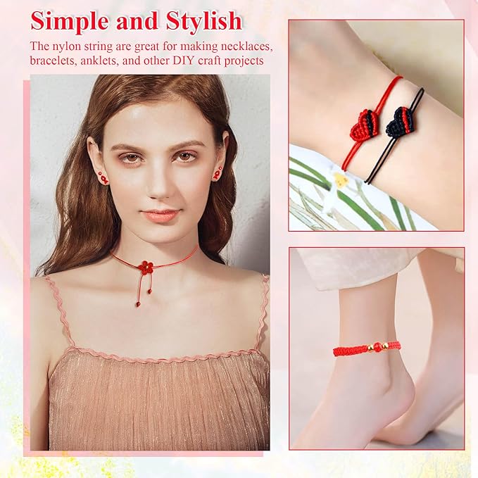 Anezus Red Nylon String for Bracelets, 0.8mm Nylon Thread Chinese Knotting Cord Wind Chime Outdoor Twine String for Beading, Necklaces, DIY Craft, Jewelry Making