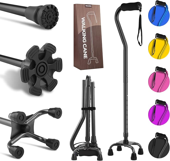 LIXIANG Walking Canes Stablize Women Quad Canes for Seniors & Adults Foldable Adjustable for Men & Women Heavy Duty Freestanding Cane for People with Leg Injuries 3 footings
