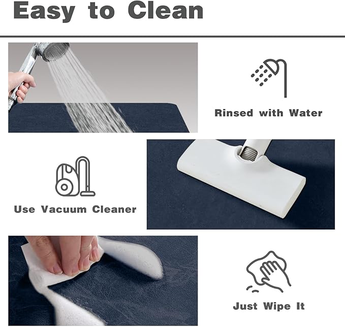 Bathroom Mat Quick Dry, Bathroom Rugs Non Slip Washable Thin Absorbent Bath Mat Fits Under Door Bathroom Floor Mat Perfect for Bath, Shower, or Sink 24"x36" Navy Blue