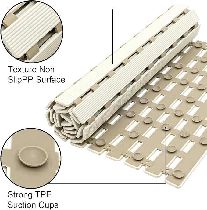 MBOSS Bath Tub Shower Mat Non Slip Bathtub Mats for Bathroom Shower Floor Mat Bath Mats for Shower Tub Anti Slip Shower Mat with Drain Hole and Large Suction Cups (Ivory White, 37.5 X 15.7 Inch)