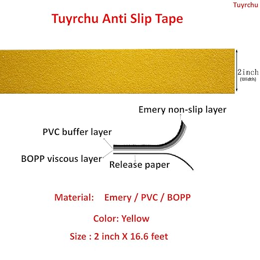 Anti Slip Tape 2 Inch Wide, Waterproof Grip Adhesive Heavy Duty High Traction Friction for Indoor/Outdoor Steps (16.6 Ft/Yellow).