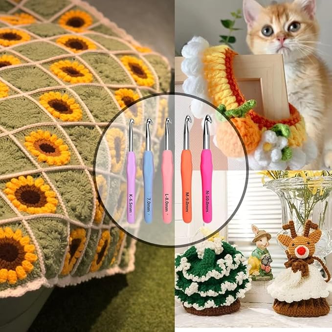 Yarniss Large Ergonomic Crochet Hooks Set 6.5mm 7.0mm 8.0mm 9.0mm 10.0mm (5 Size)