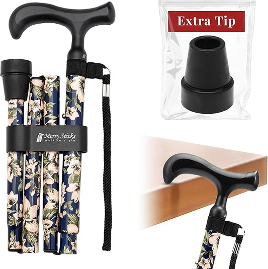 Merry Sticks Lightweight Foldable Walking Canes for Women and Men, Adjustable & Collapsible Walking Stick for Seniors, Non-Slip Ergonomic Handle with 1 Extra Replacement Cane Tip – Tahiti Blue