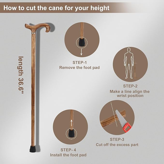 Walking Canes for Men and Women, Wooden Sticks for Seniors, Handcrafted, Ergonomic, Wood Wax Oil Coating Walking Canes for Senior Balance, Crutches for Adults