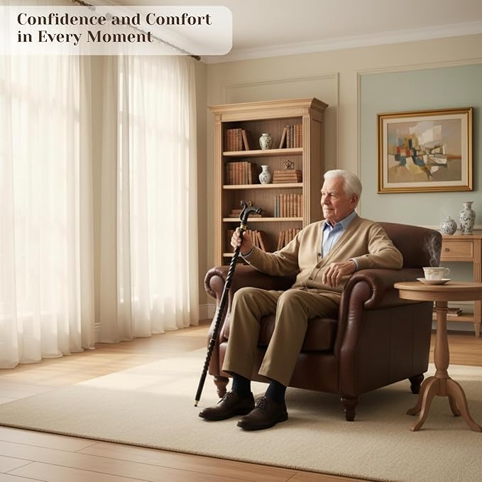 All Black Snake Handle Spiral Wooden Walking Cane