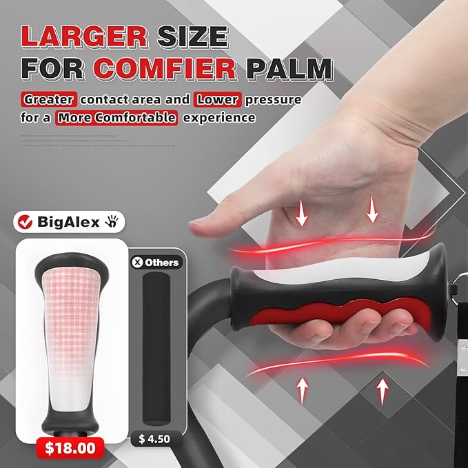 BigAlex Quad Cane, Foldable Adjustable Walking Cane for Men & Women with Stable 4-Pronged Base for Extra Stability & Balance, Heavy Duty, Lightweight, Soft Offset Handle Stick for Seniors & Elderly