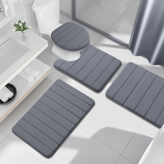 Buganda Memory Foam Bath Mat, 24" x 16", Ultra Soft and Non-Slip Bathroom Rugs, Water Absorbent and Machine Washable Bath Rug for Bathroom, Shower, and Tub, Dark Grey