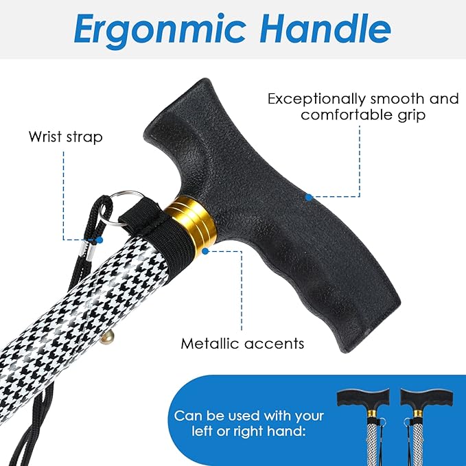 Walking Cane PANZHENG Cane for Man/Woman | Mobility & Daily Living Aids | 5-Level Height Adjustable Walking Stick | Comfortable Plastic T-Handle Portable Walking Stick Folding Cane