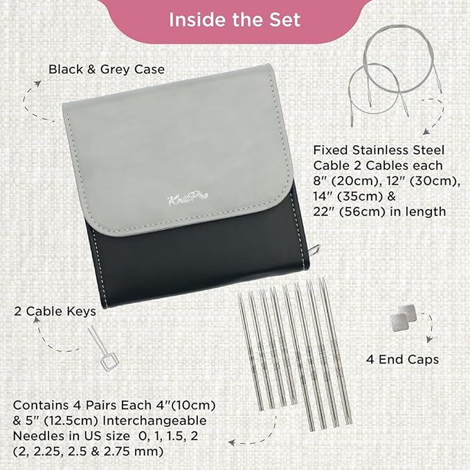 KnitPro Stelo Petite Midi Interchangeable Needle Set 4" (10cm) & 5" (12.5cm) | 4 US Sizes (0 to 2)