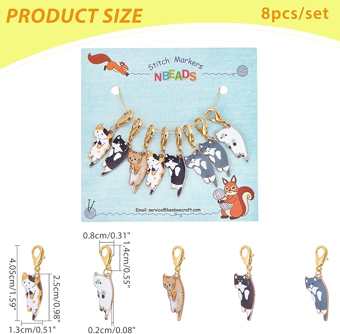 NBEADS 8 Pcs Cat Stitch Markers, Alloy Enamel Crochet Stitch Marker Charms Locking Stitch Marker with Lobster Claw Clasps for Knitting Weaving Sewing Accessories Quilting Jewelry Making
