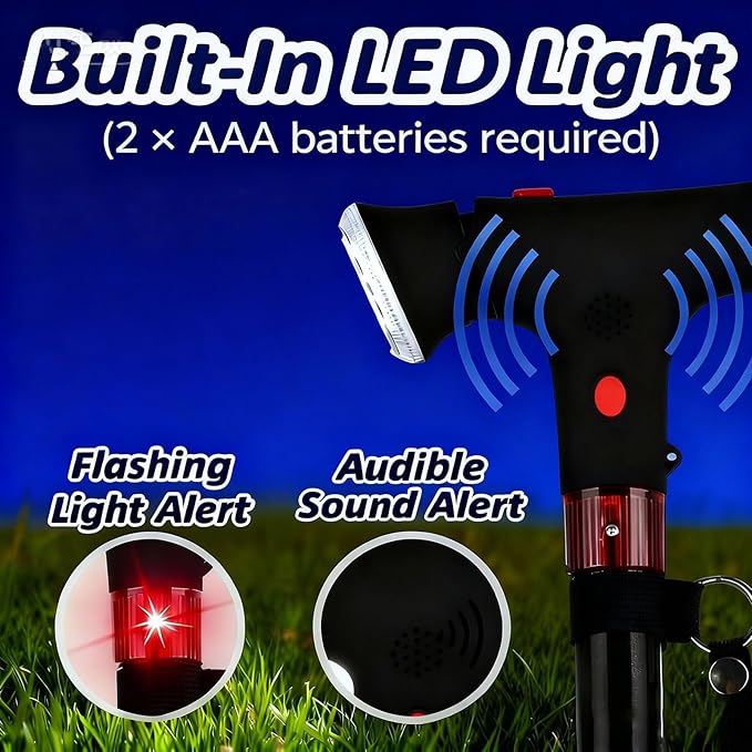 CaneHero Walking Cane, Cane Hero Walking Stick for Men & Women Smart Cane with LED Light & Emergency Alarm, Adjustable, Foldable, Lightweight with Non-Slip Base for Seniors, Support & Safety