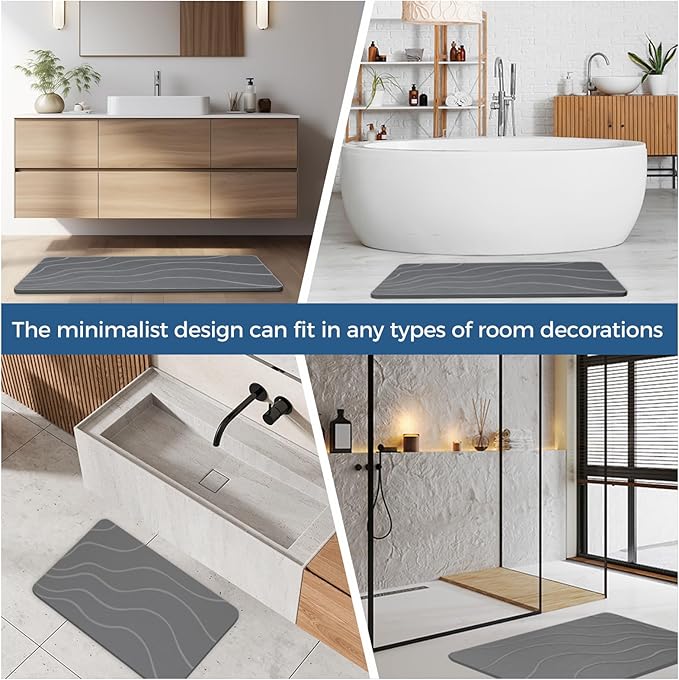 Stone Bath Mat Diatomaceous Earth Non-Slip Shower Mat,Quick Drying Diatomite Bath Stone Mat for Bathroom Floor -Super Absorbent,Natural, Easy to Clean(24×16" Grey)