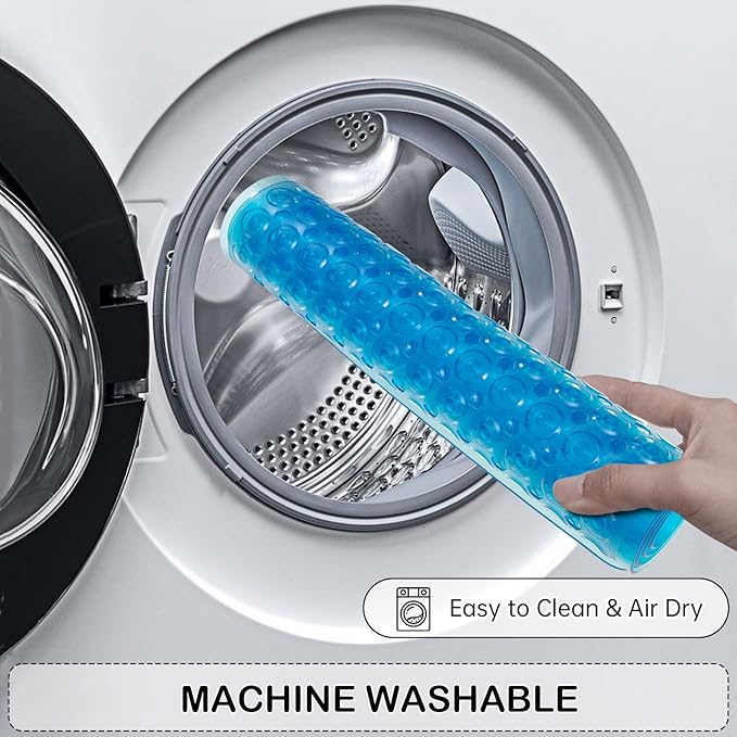 Linoows Non-Slip Bathtub and Shower Mats, Power Grip Bath Mat 35 x 16.3 Inch with Suction Cups and Drain Holes for Tub Bathroom Floor Safety, Machine Washable Soft Bathmat, Clear Blue