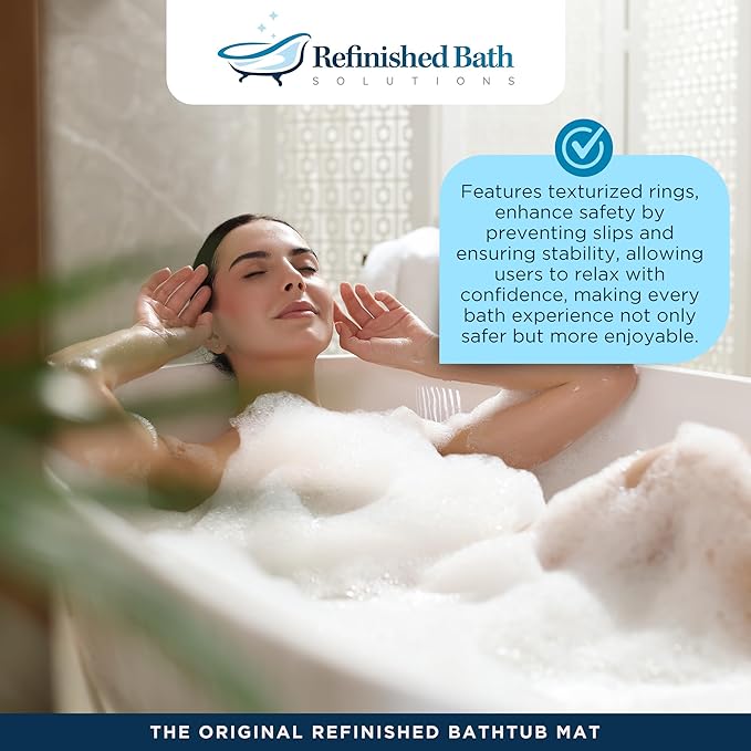 The Original Refinished Bathtub Mat - No Suction Cup Bath Mat, Designed for Textured and Refinished Bathtubs Made of Rubber Not Cheap Plastic, Great for Children and Elderly (White)