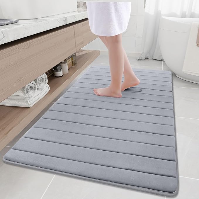 Buganda Memory Foam Bath Mat, 59" x 34", Ultra Soft and Non-Slip Bathroom Rugs, Water Absorbent and Machine Washable Bath Rug Runner for Bathroom, Shower, and Tub, Medium Grey