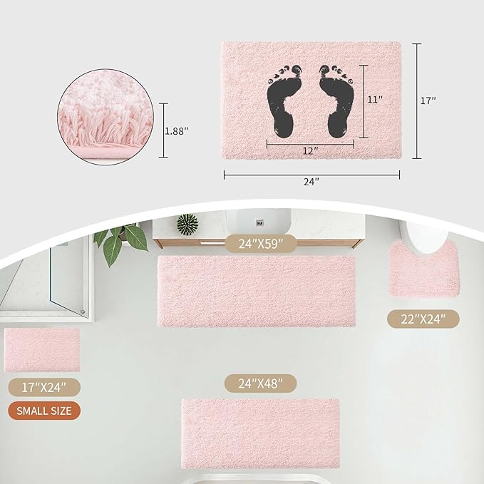 Pink Bathroom Runner Rug 24x70 Non Slip Fluffy Long Bath Mat for Bathroom Floor Washable Plush Luxury Bath Rug for Tub Absorbent Shower Sink Mat Bedside Rug
