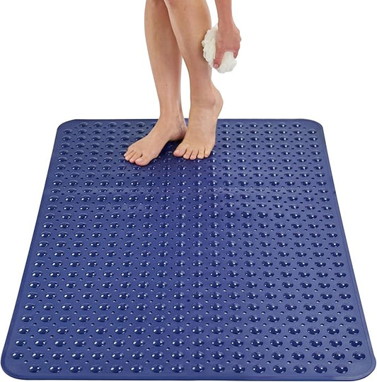 ENKOSI Extra Large Shower Mat Non Slip - 47 x 32 inch - XL Bathroom Shower Mat - Large Shower Matts for Shower Stall Floors - Secure Suction Cups and Drain Holes (47x32 Navy Blue)