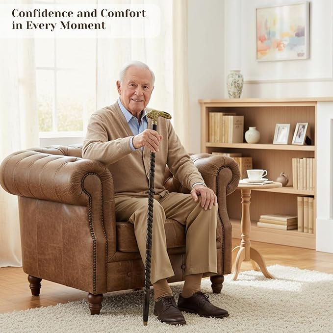 All Black Snake Handle Spiral Wooden Walking Cane