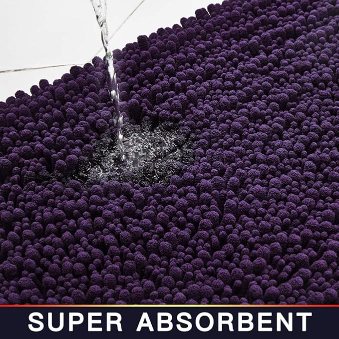 Walensee Large Bathroom Rug Non Slip Bath Mat (72x24 Inch Dark Purple) Water Absorbent Super Soft Shaggy Chenille Machine Washable Dry Extra Thick Perfect Absorbant Best Plush Carpet for Shower Floor