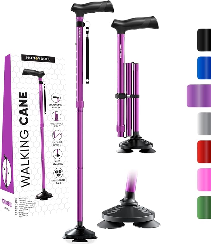 Walking Cane for Men & Women Foldable, Adjustable, Heavy Duty, Free Standing, All Terrain, Collapsible Walking Sticks for Seniors & Adults