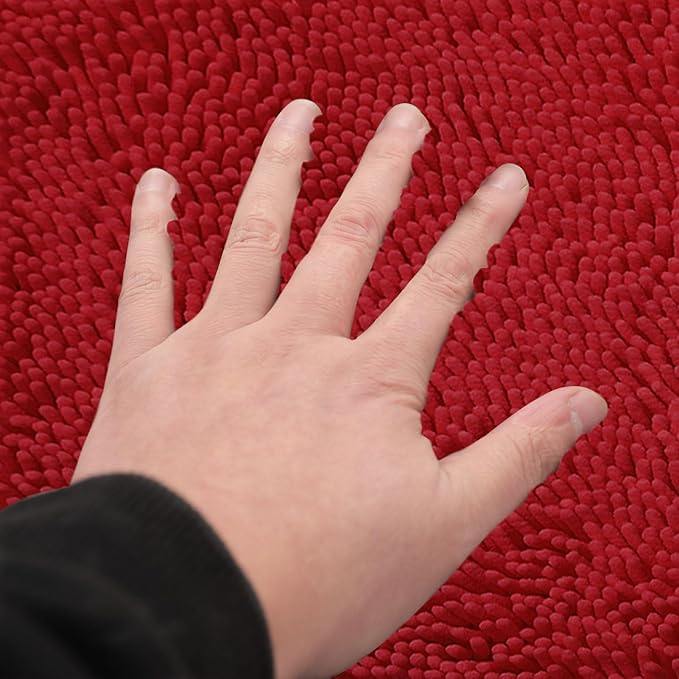 Non-Slip Bath Rug,Extra Soft Microfiber Bedroom Shag Carpet with Anti-Slip Backing,Water/Dust Absorbent Fast Dry Shower Mat,Sound Insulated Stairs Pad,Machine Washable (Red,23 x 35 Inches)