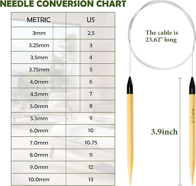 Froggod Bamboo Circular Knitting Needles Size 10 – 3.15-inch Bamboo Knitting Needle Tips, 31.5-inch Total Length, Lightweight Wooden Needles