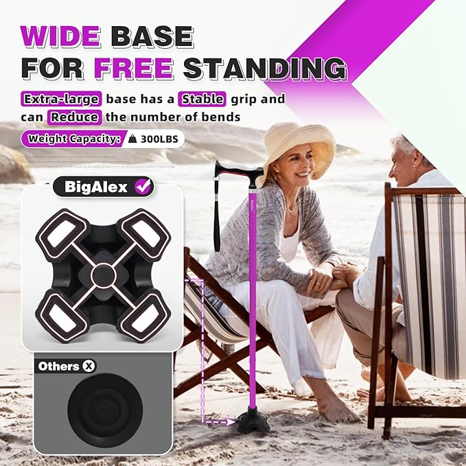 BigAlex Lightweight Collapsible Walking Cane with Soft Comfortable TPR Handle for Seniors and Elderly Adults, Larger Handle for Comfort, Adjustable Support Stick, Portable Travel Aid for Men & Women